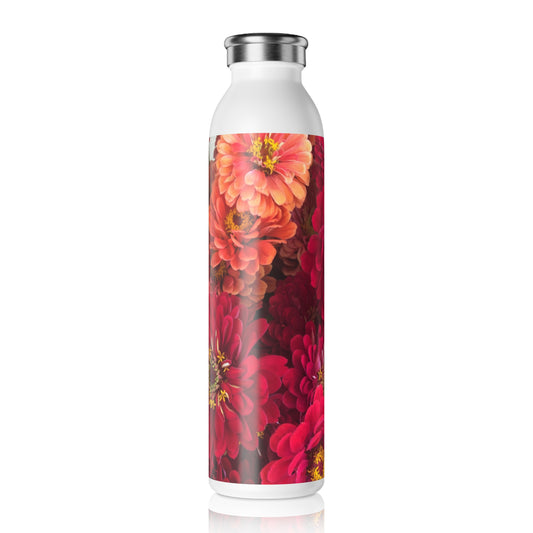Peach and Pink Zinneas Slim Water Bottle - Stylish Hydration for Eco-Friendly Lifestyle, Summer Picnic, Fitness, Gift for Her, Floral Design