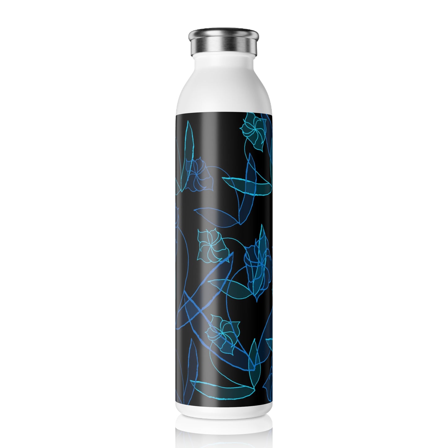 Blue Lillies on Black Slim Water Bottle Eco-Friendly Hydration Bottle, Stylish Fitness Flask, Gift for Nature Lovers, Floral Art [...]