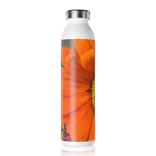 Orange and Yellow Flower Detail Slim Water Bottle, Eco-Friendly Hydration, Floral Gift for Outdoor Lovers, Fitness Accessory, Summer Water Bottle