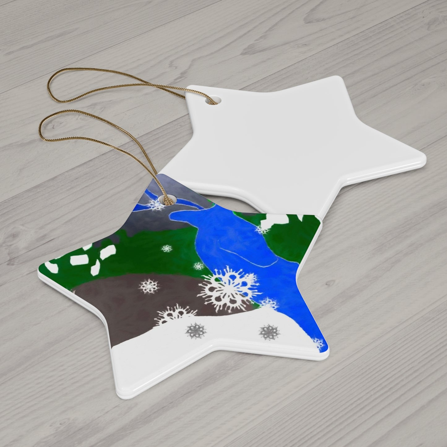 Star Shaped Ceramic Ornament - Deer In The Snow Holiday Décor