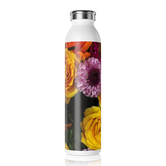 November Flowers 8 Slim Water Bottle, Eco-Friendly Travel Flask, Stylish Hydration, Gift for Garden Lovers, Summer Essentials