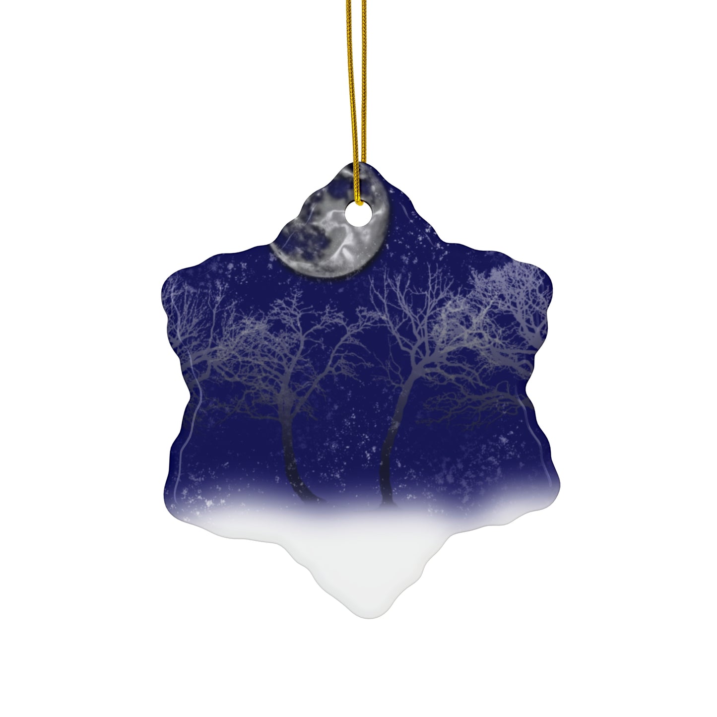 Blue Moon Snow Trees Ceramic Ornament Set