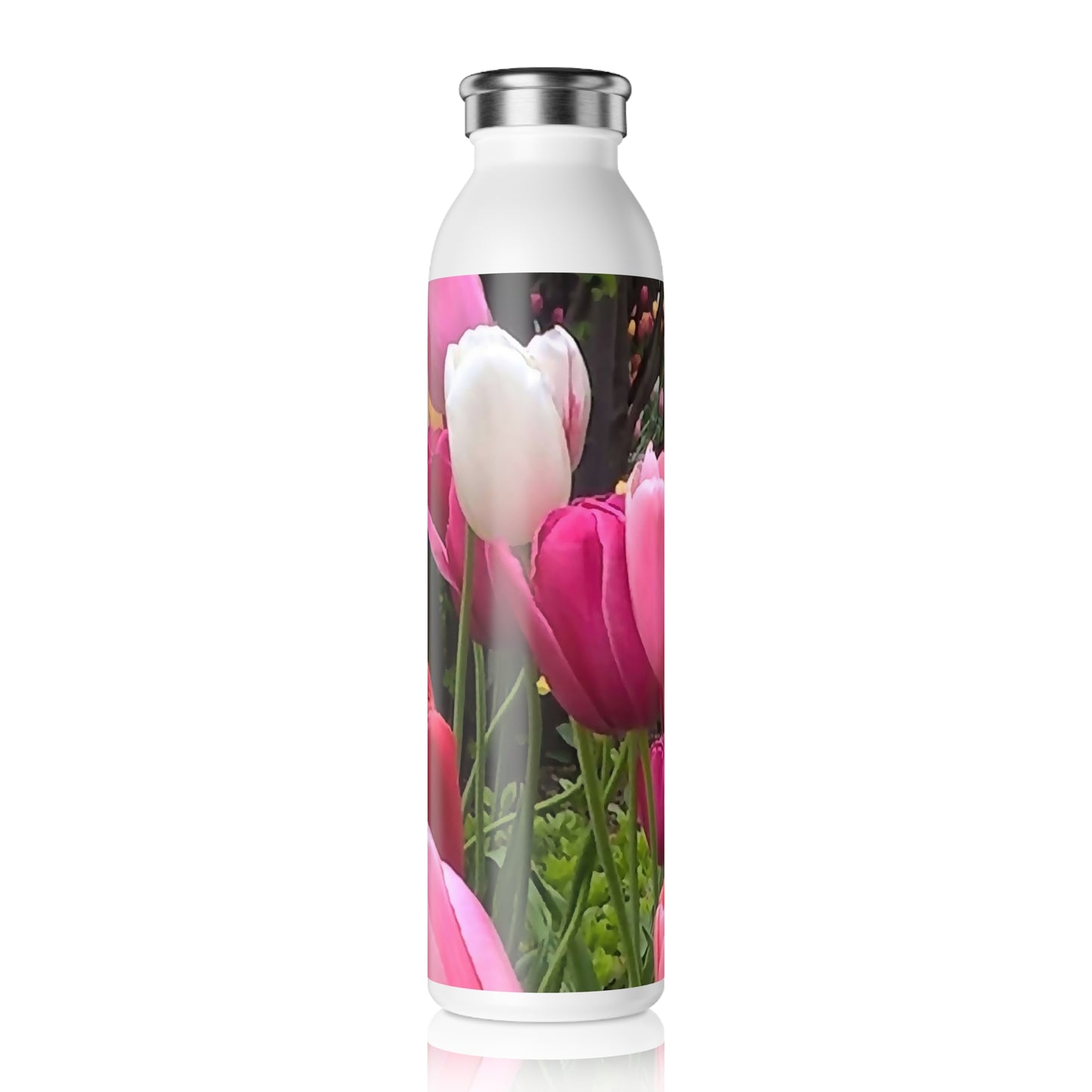 Home Chicago Tulips Slim Water Bottle, Floral Water Bottle for Garden Lovers, Eco-Friendly Drinkware, Spring Gift, Hydration Bottle