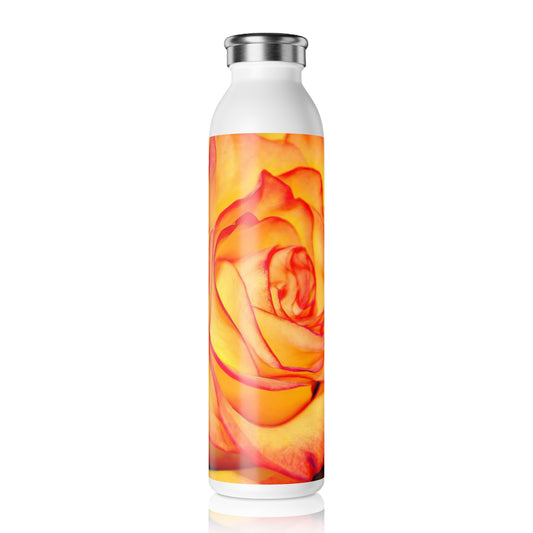 Bright Orange Rose Slim Water Bottle with Vibrant Rose Design, Floral Gift, Eco-Friendly Water Bottle, Travel Mug, Summer Essential