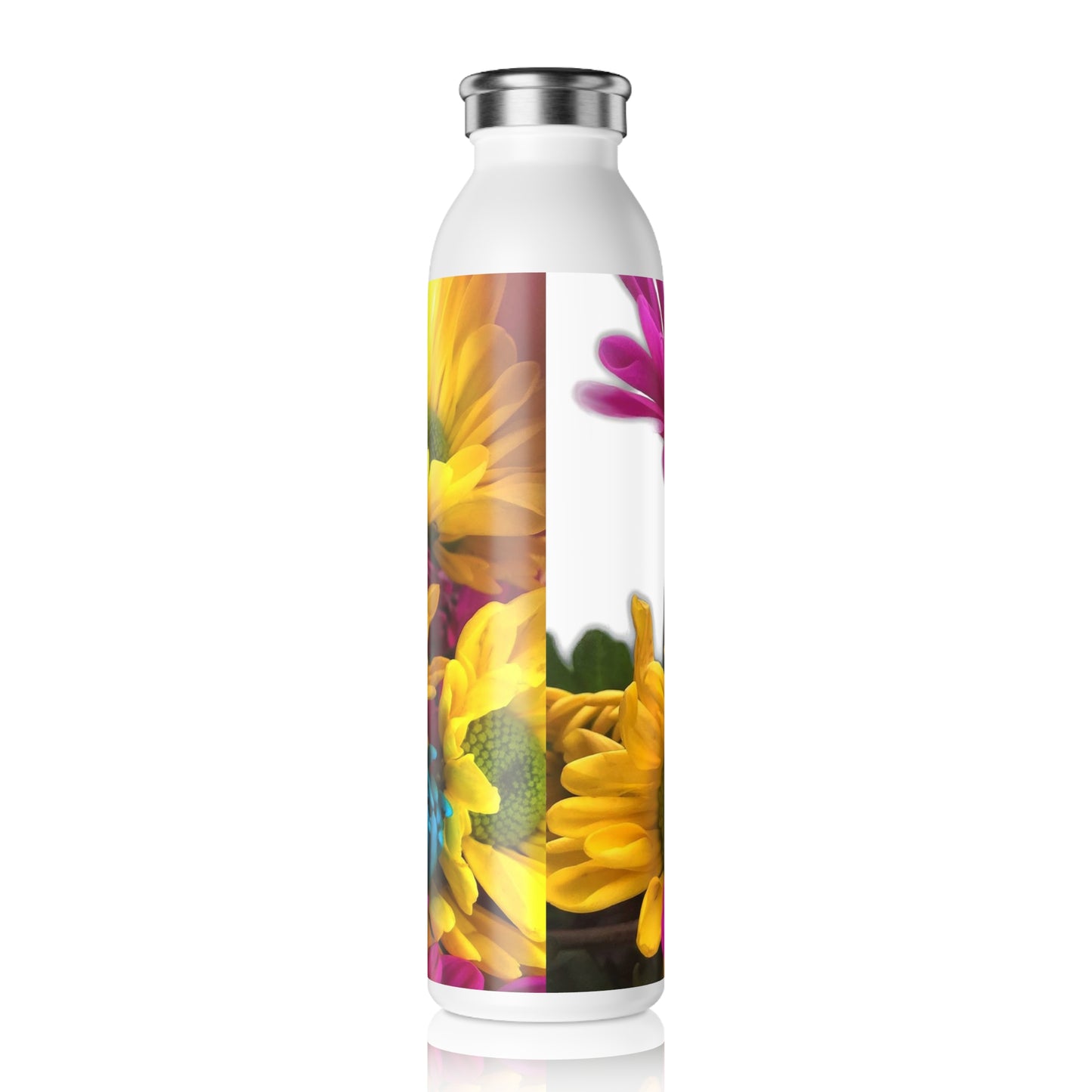 Pink and Yellow Daisies Slim Water Bottle - Vibrant Nature-Inspired Design