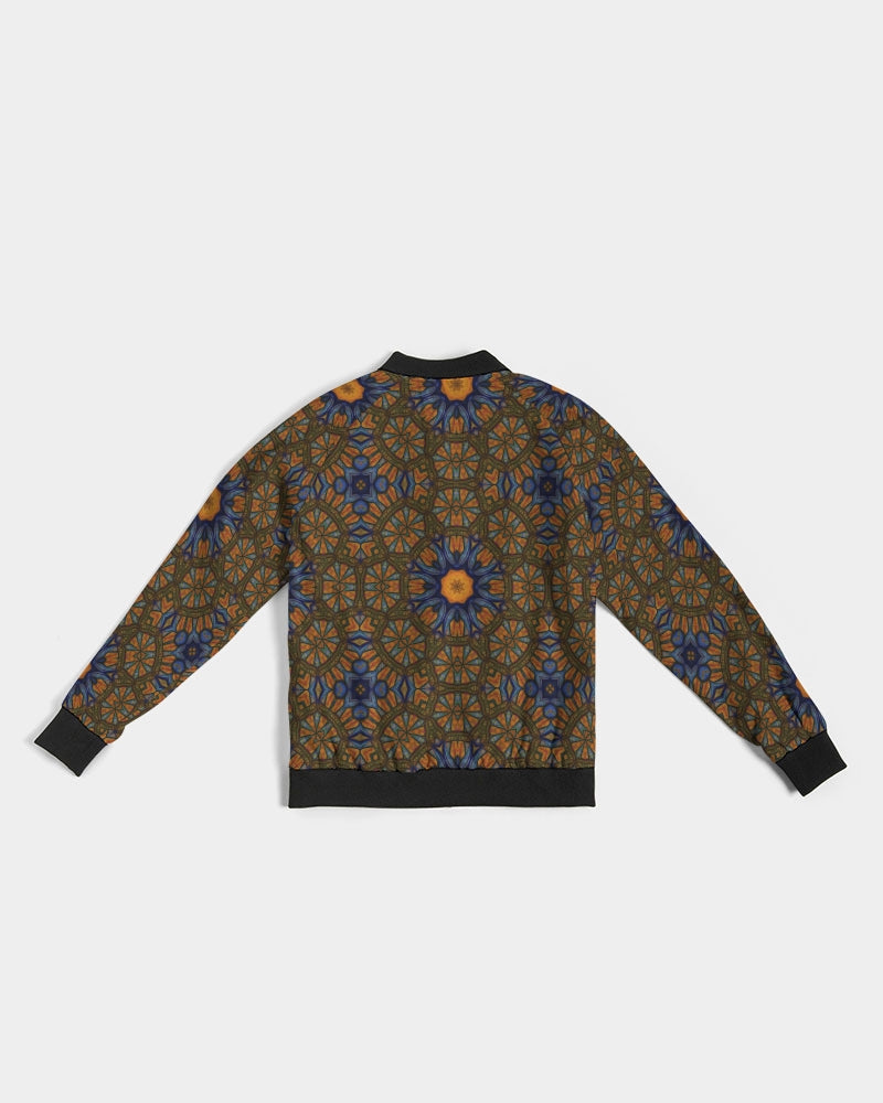 Blue and Yellow Sketch Kaleidoscope  Women's All-Over Print Bomber Jacket