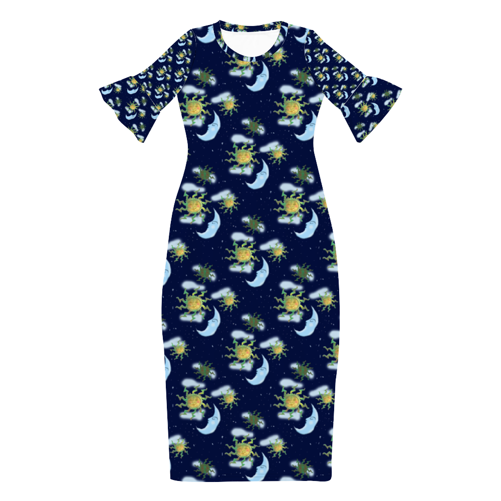 Antique Sun Custom Lotus Leaf Short Sleeve Long Dress Women's Summer Fashion Dress
