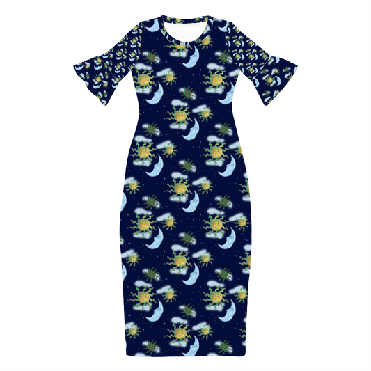 Antique Sun Custom Lotus Leaf Short Sleeve Long Dress Women's Summer Fashion Dress