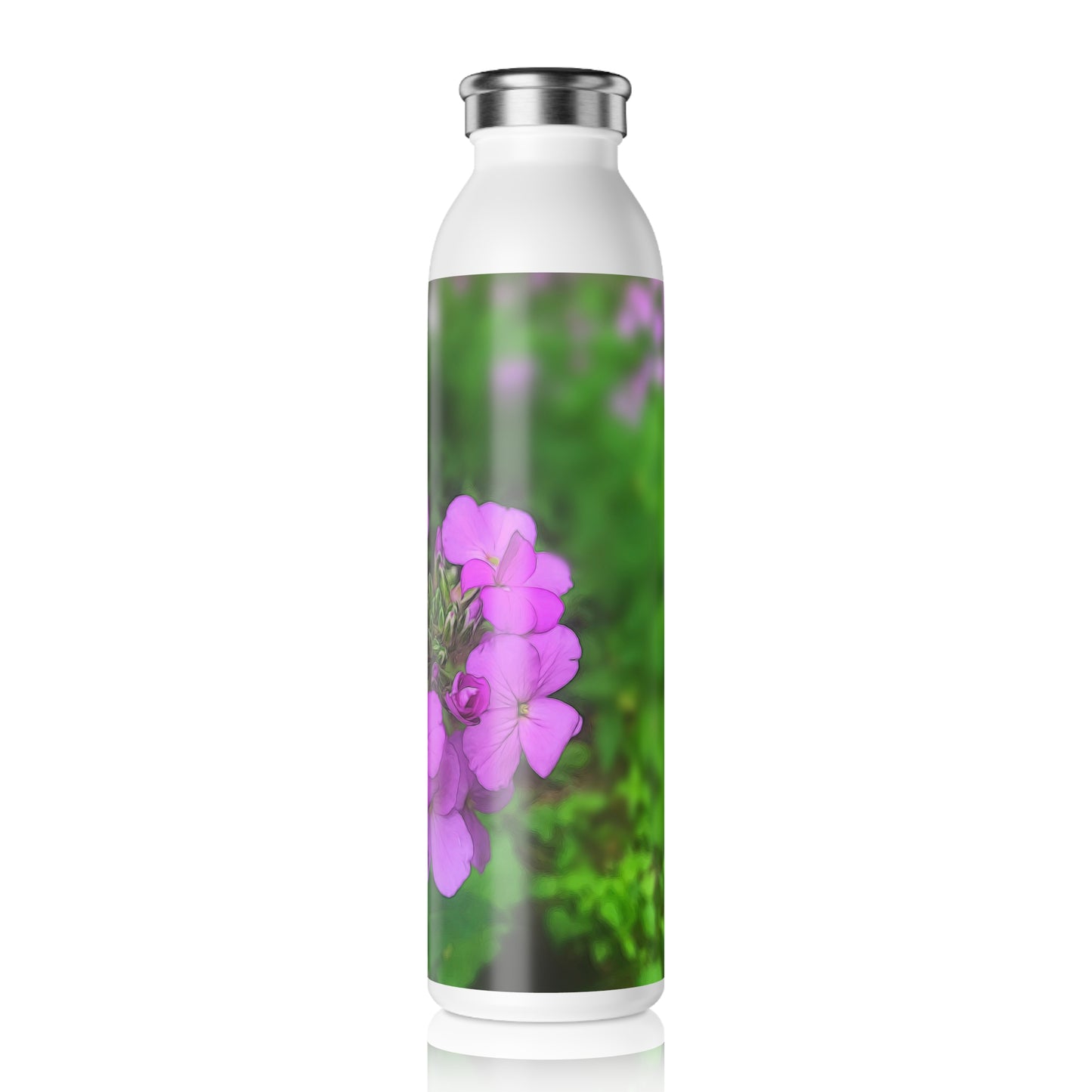 Slim Water Bottle — Pink Wildflowers Stainless Steel Bottle (Slim)