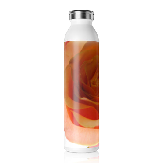 Pastel Pink and Orange Rose Floral Slim Water Bottle | Eco-Friendly Hydration, Gym, Yoga, Gift for Her, Summer Vibes, Floral Design