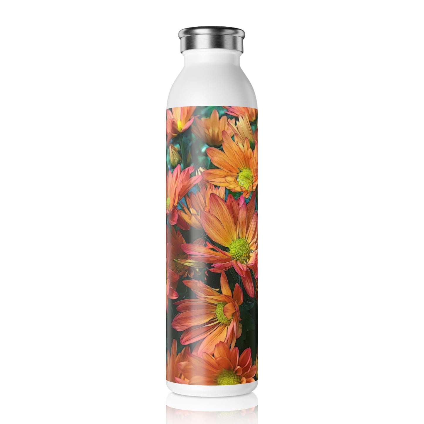 Cream and Pink Fall Flowers Slim Water Bottle, Stylish Hydration, Eco-Friendly Gift, Floral Design, Summer Essentials, Fitness Companion, Travel Accessory