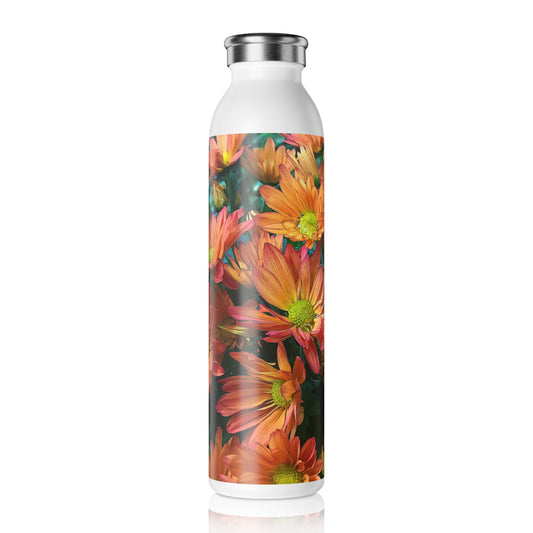 Cream and Pink Fall Flowers Slim Water Bottle, Stylish Hydration, Eco-Friendly Gift, Floral Design, Summer Essentials, Fitness Companion, Travel Accessory