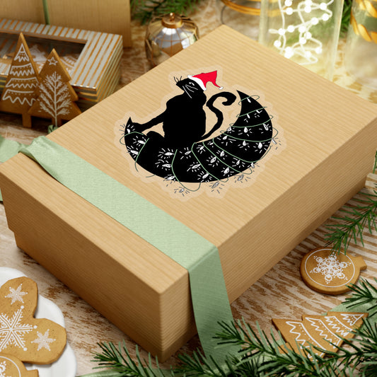 Christmas Cat on The Moon Kiss-Cut Stickers