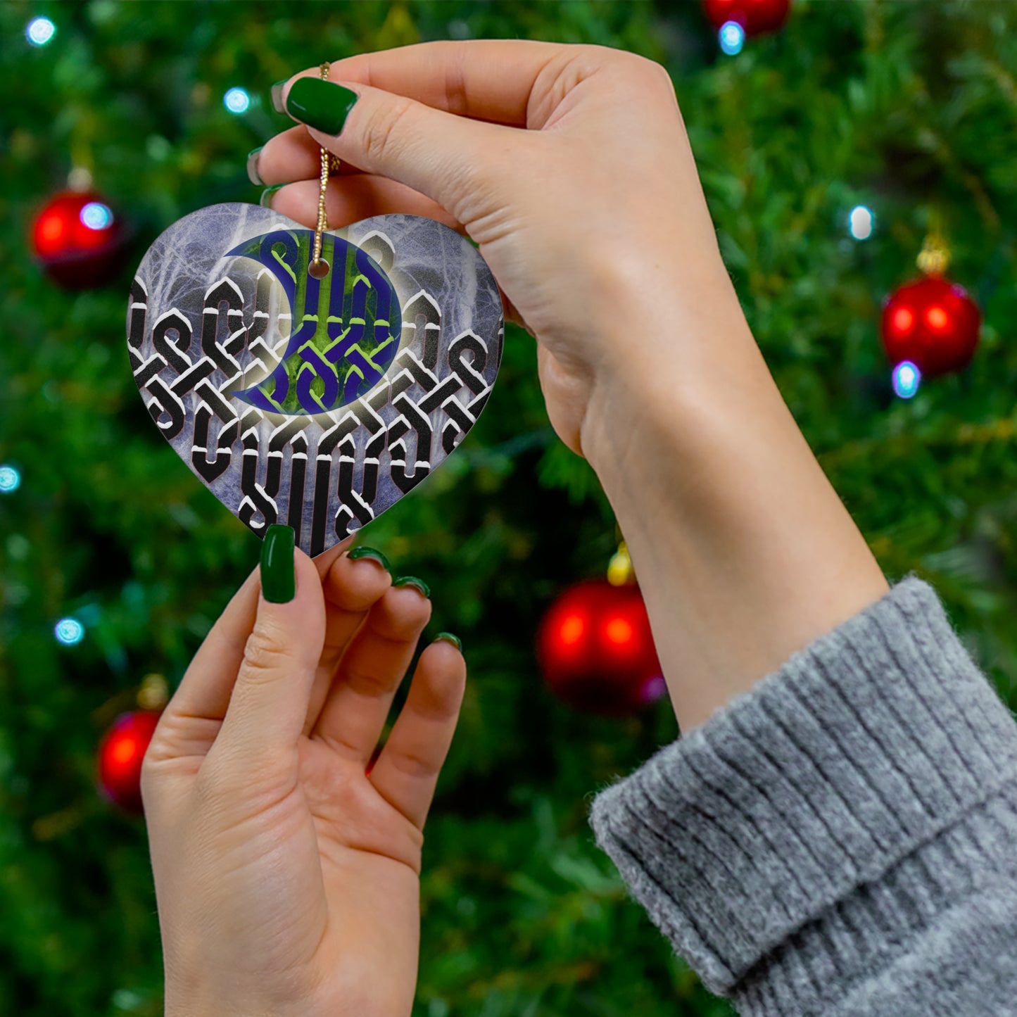 Celtic Moon Ceramic Star Ornament — Knotwork Holiday Decoration