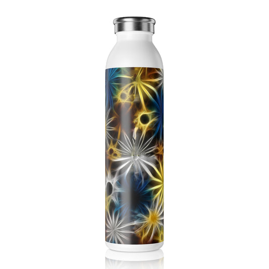 Blue and Yellow Glowing Daisies Floral Slim Water Bottle | Eco-Friendly Hydration, Travel Companion, Fitness Gift, Outdoor Adventure, Summer Essential