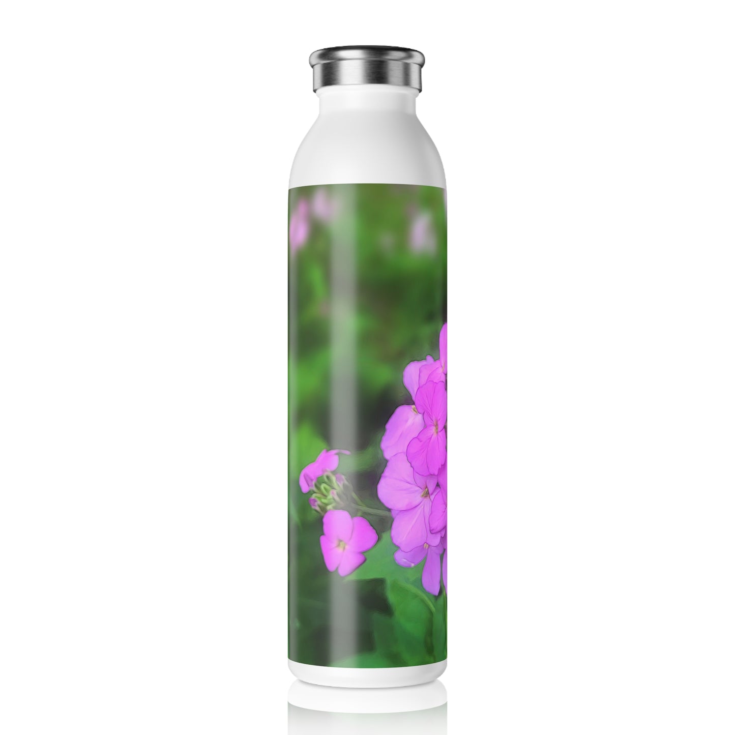 Slim Water Bottle — Pink Wildflowers Stainless Steel Bottle (Slim)