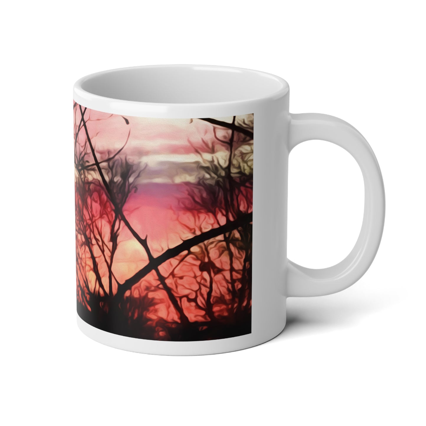 October Sunset Jumbo Mug, Bold Coffee Cup for Nature Lovers, Oversized Mug for Warm Beverages, Gift for Outdoor Enthusiasts, Cozy Vibe