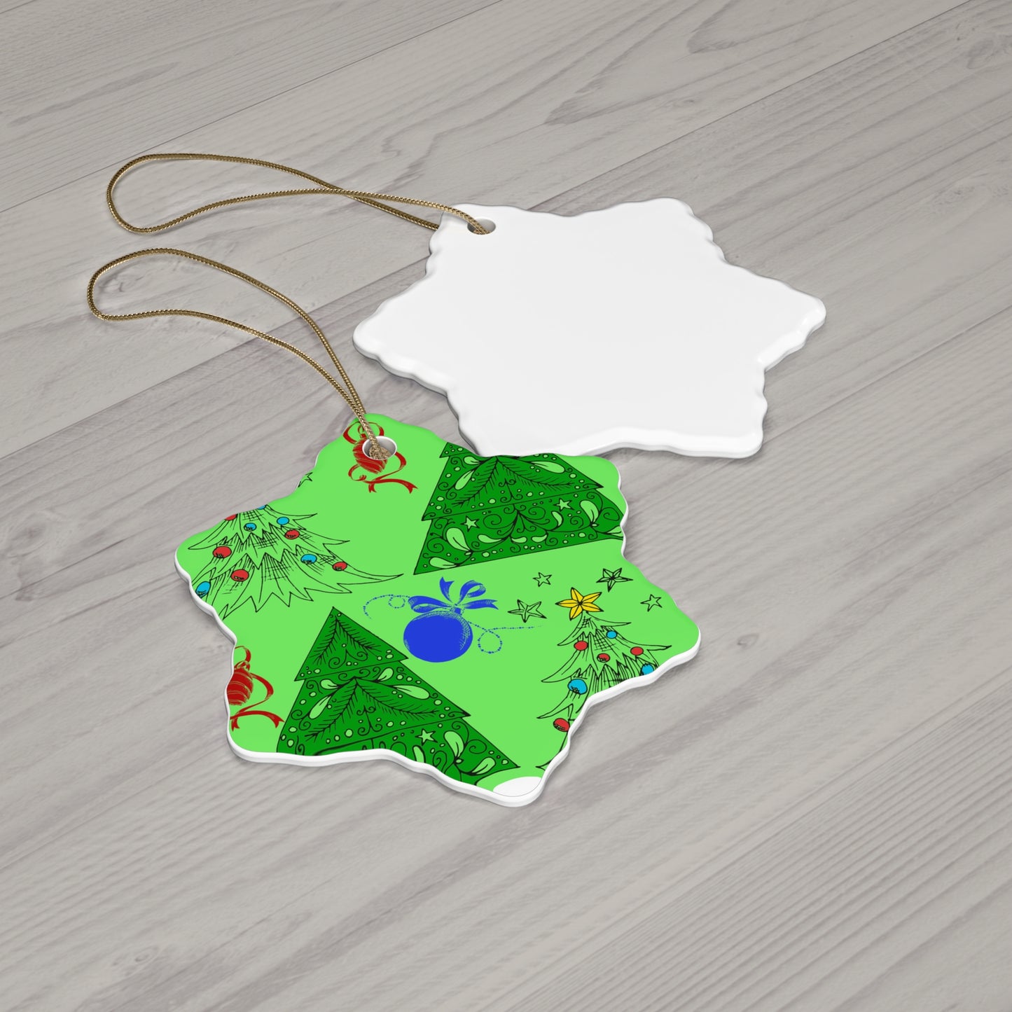Green Christmas Tree Ceramic Ornament — Star Shape Holiday Decoration