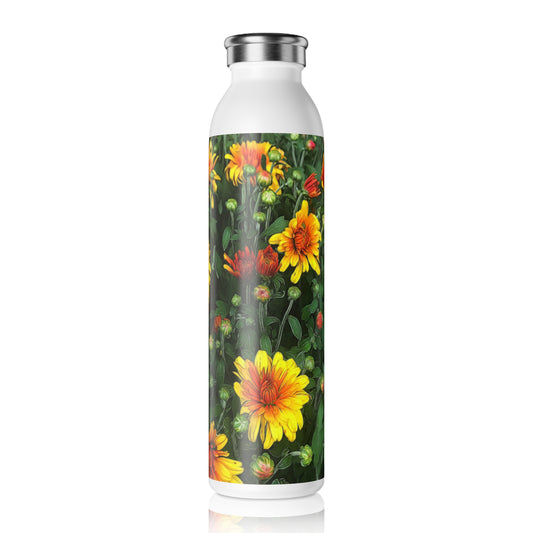 Orange Fall Mums Opening Slim Water Bottle - Eco-Friendly Hydration, Gift for Nature Lovers, Travel Bottle, Summer Accessories, Fitness Hydration