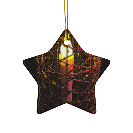 Star Ceramic Ornament with Candle Photo — Holiday Christmas Tree Decoration