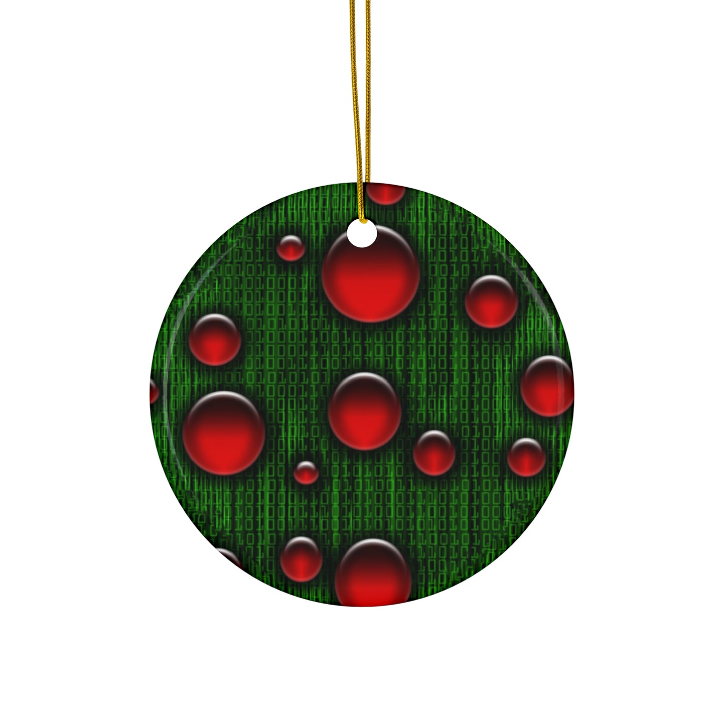 Binary Christmas Ceramic Ornament Set - Star Shape with Red Bubbles Design