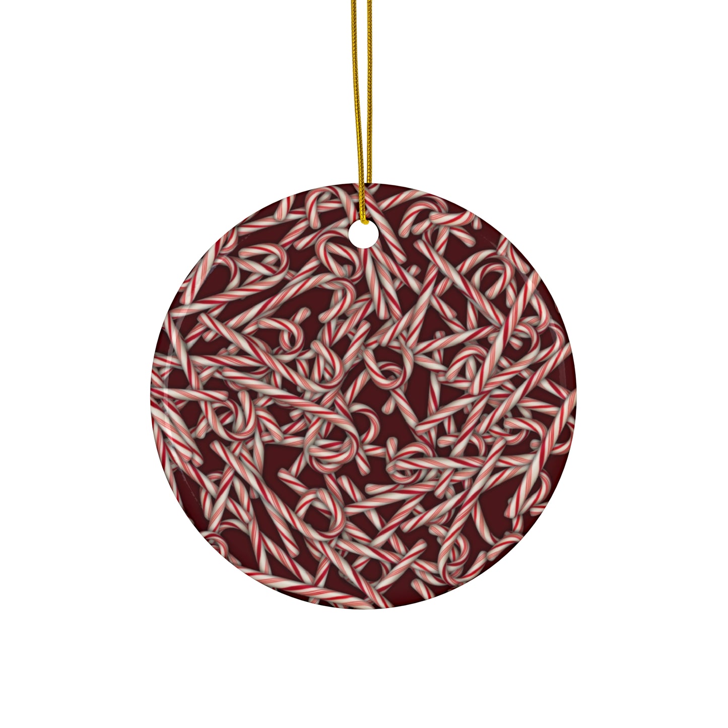 Candy Cane Pattern Ceramic Star Ornament — Holiday Christmas Tree Decoration