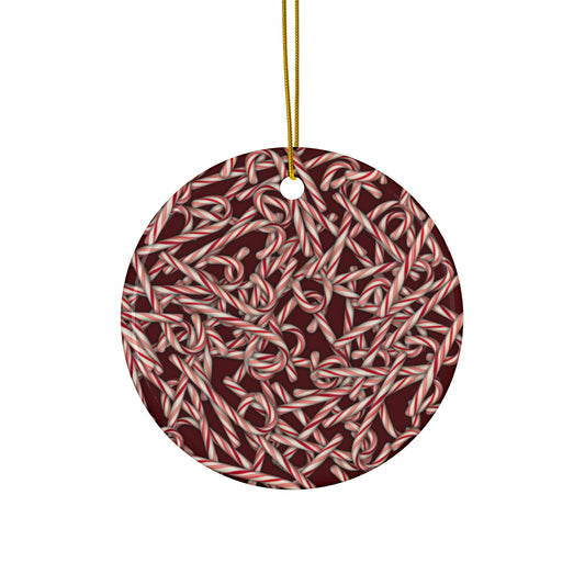 Candy Cane Pattern Ceramic Star Ornament — Holiday Christmas Tree Decoration