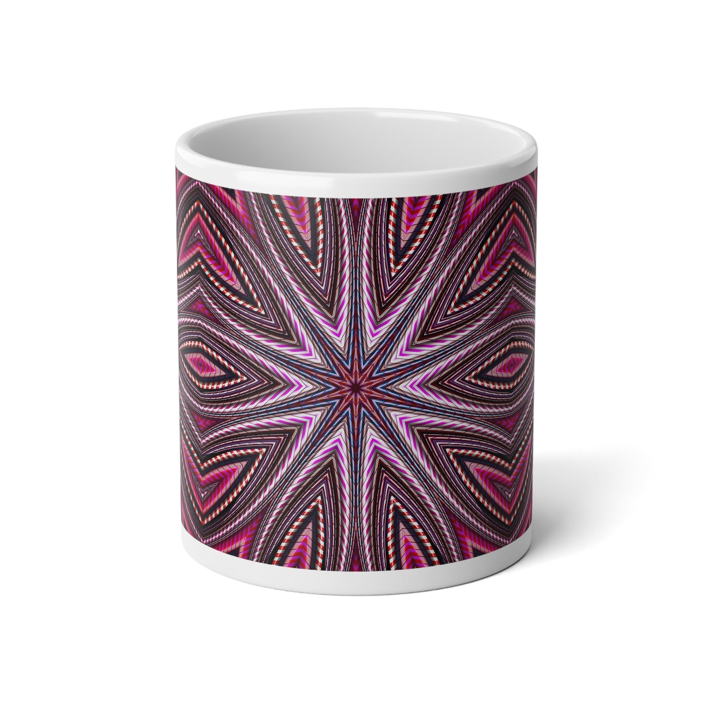 20oz Candy Cane Kaleidoscope Mug — Pink Starburst Pattern Jumbo Coffee Cup
