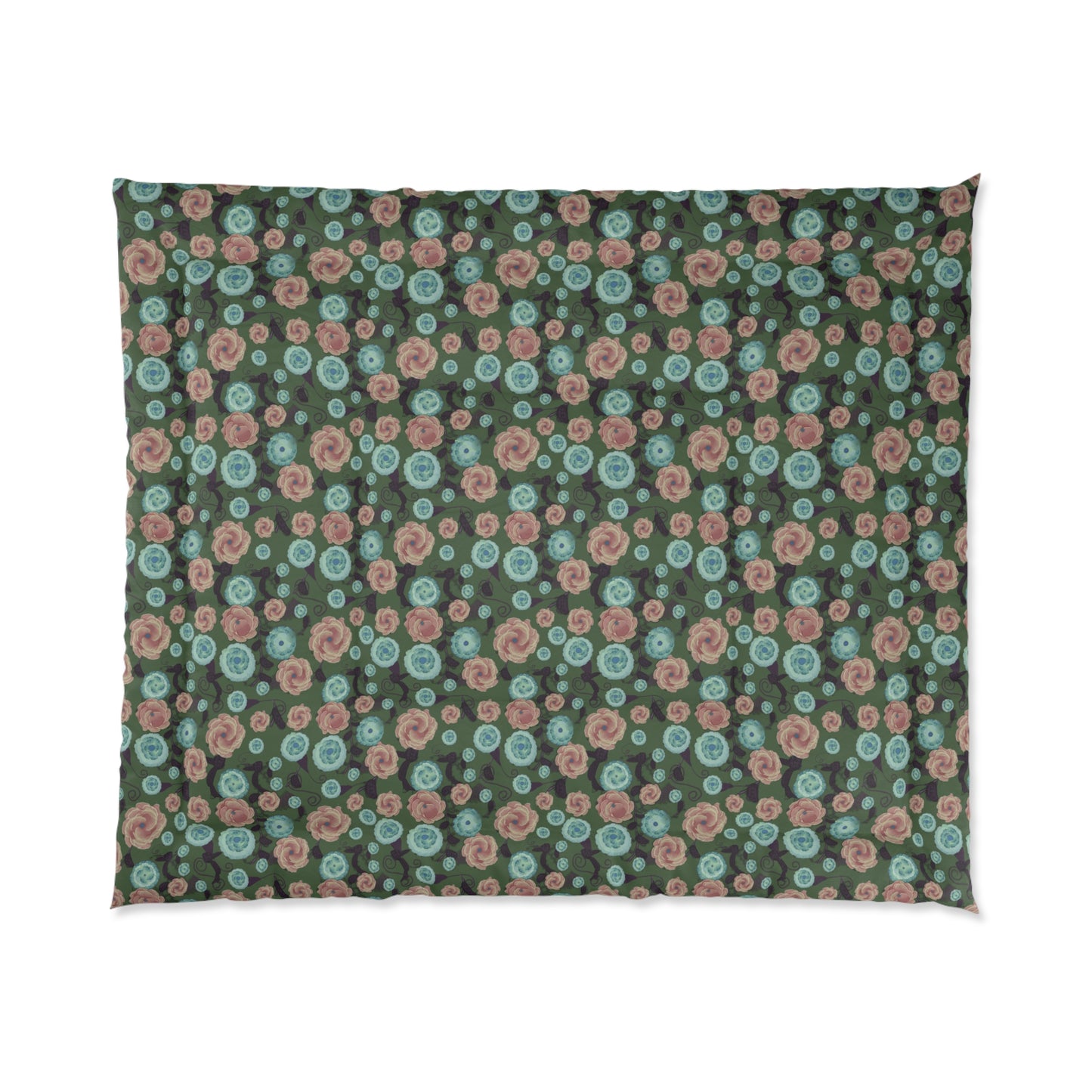 Earthy Peach and Turquoise Flower Pattern Comforter