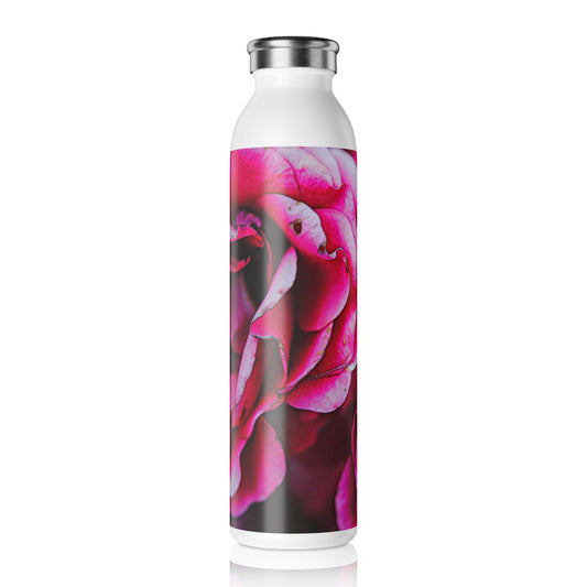 Dark Pink Flowers Slim Water Bottle | Pink Rose Design, Eco-Friendly Flask, Travel Hydration, Perfect Gift for Nature Lovers, Reusable Water Container