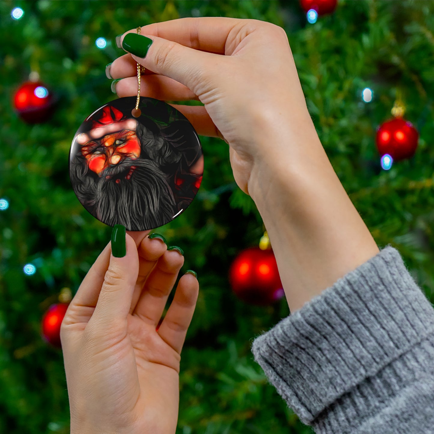 Star-Shaped Ceramic Ornament – Santa Holiday Decoration