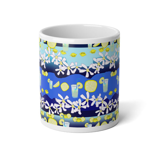 Lemon Flower Jumbo Mug - 20oz Coffee Cup with Lemon and Flower Design for Summer Gatherings, Beach Vibes, Gift Idea, Home Decor