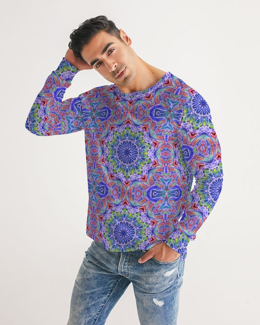 Blue Red Kaleidoscope Men's All-Over Print Long Sleeve Tee