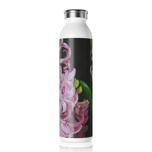 Pink and White Hyacinths Slim Water Bottle - Stylish Hydration for Nature Lovers, Travel Mug, Gift for Gardeners, Eco-Friendly Drinkware, Hydration on the Go