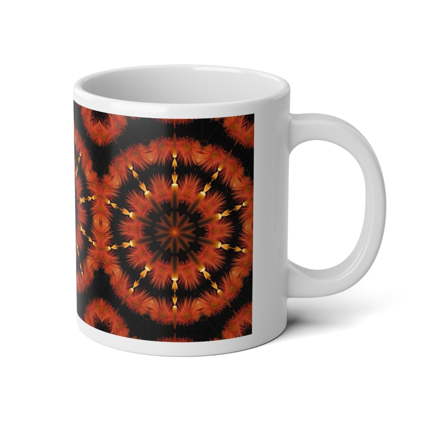 Pink Flowers and Candles Kaleidoscope Jumbo Mug, 20oz Coffee Cup for Cozy Mornings, Unique Gift, Home Décor, Fall Style, Tea Lovers