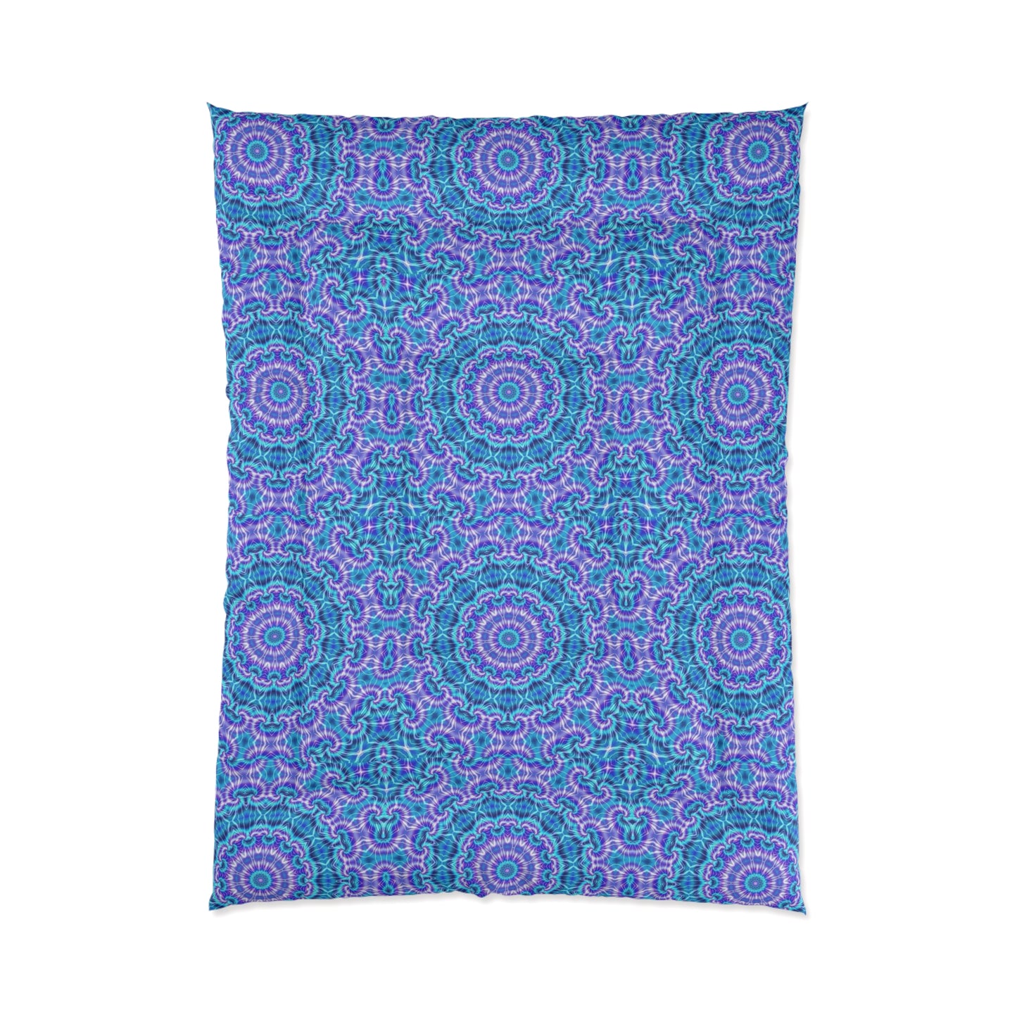 Mandala Blue Purple Comforter — Boho Kaleidoscope Tie Dye Bedding