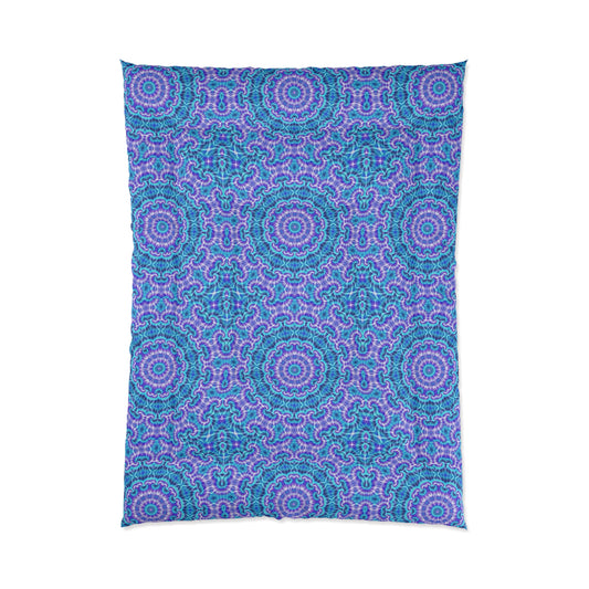 Mandala Blue Purple Comforter — Boho Kaleidoscope Tie Dye Bedding