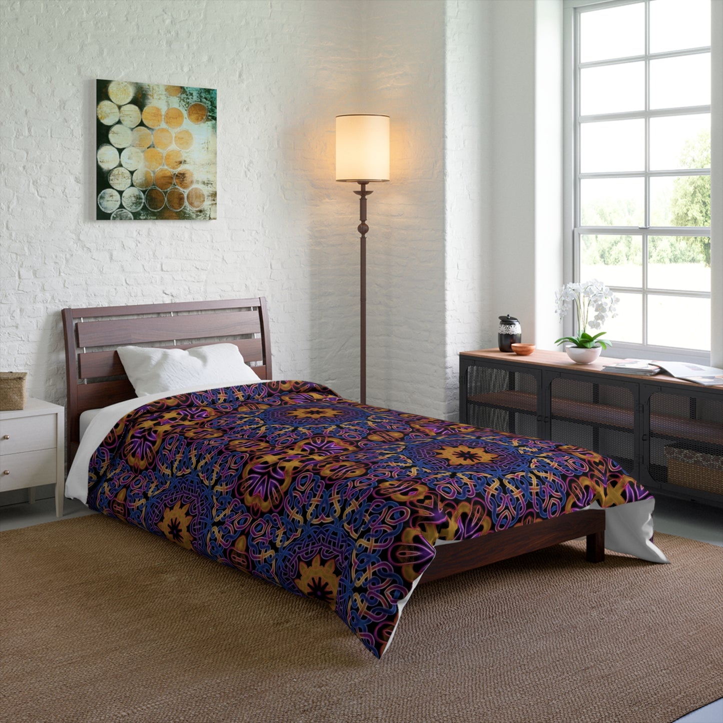 Bohemian Celtic Purple Kaleidoscope Comforter – Floral Mandala Bedspread