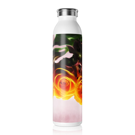 Mini Orange Roses on Pink Slim Water Bottle - Stylish Eco-Friendly Hydration, Gift for Nature Lovers, Travel, Exercise, Fitness, Summer Collection