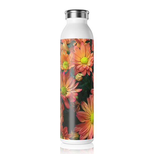 Cream and Pink Fall Flowers Slim Water Bottle, Stylish Hydration, Eco-Friendly Gift, Floral Design, Summer Essentials, Fitness Companion, Travel Accessory