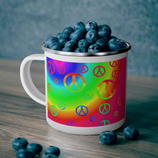 Rainbow Peace Signs Enamel Camping Mug