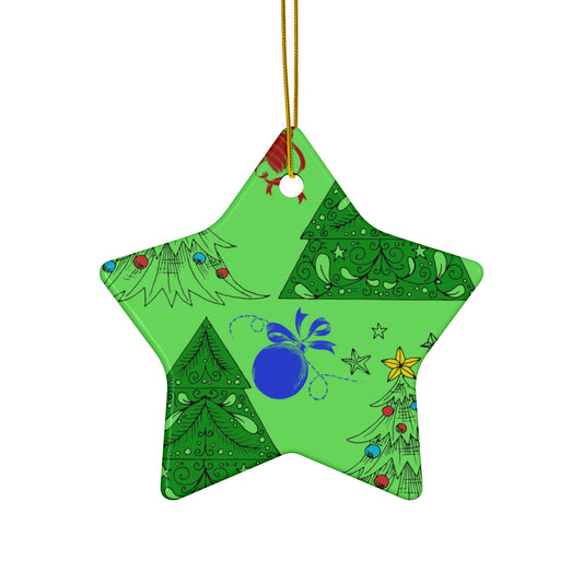 Green Christmas Tree Ceramic Ornament — Star Shape Holiday Decoration