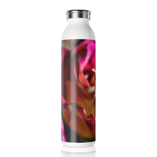 Pink and Orange Rose Slim Water Bottle - Elegant Rose Design, Perfect for Hydration, Fitness, Travel, Gifts