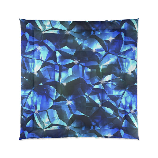 Blue Facet Gem Comforter – Abstract Crystal Pattern Bedding