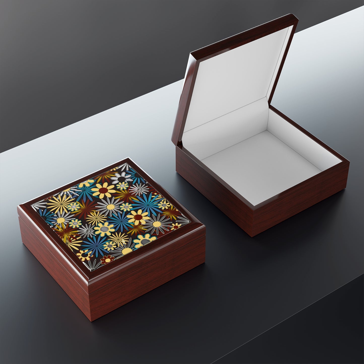 Dark Gray Daisies Jewelry Box