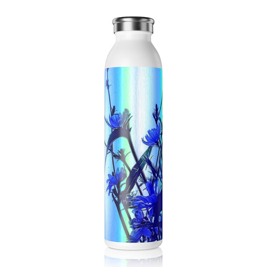 Blue Wildflowers With Backlight  Slim Water Bottle with Floral Design, Eco-Friendly Hydration, Gift for Nature Lovers, Sports Water Bottle, Trendy Drinkware