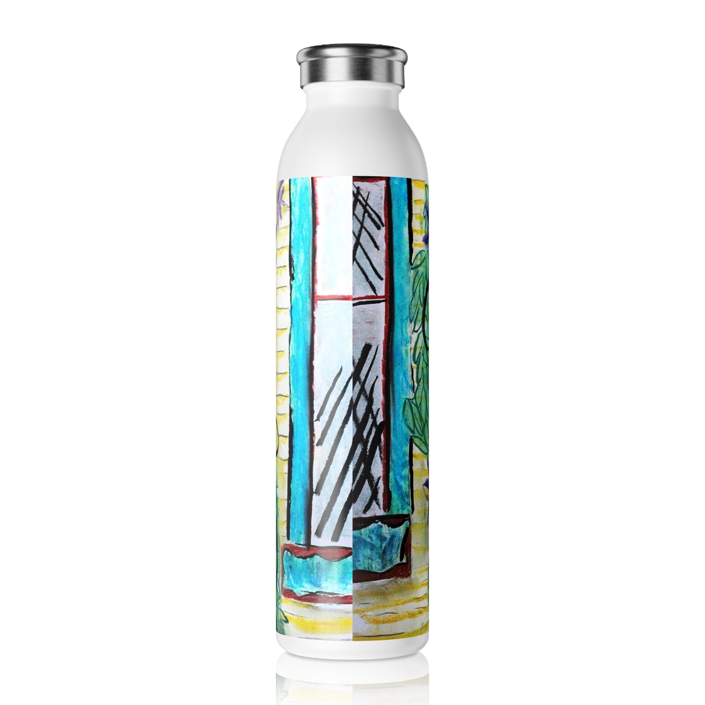 Climbing Purple Vines Slim Water Bottle, Floral Design Water Bottle, Eco-Friendly Drinkware, Reusable Water Bottle, Nature Lover Gift, Vibrant Hydration