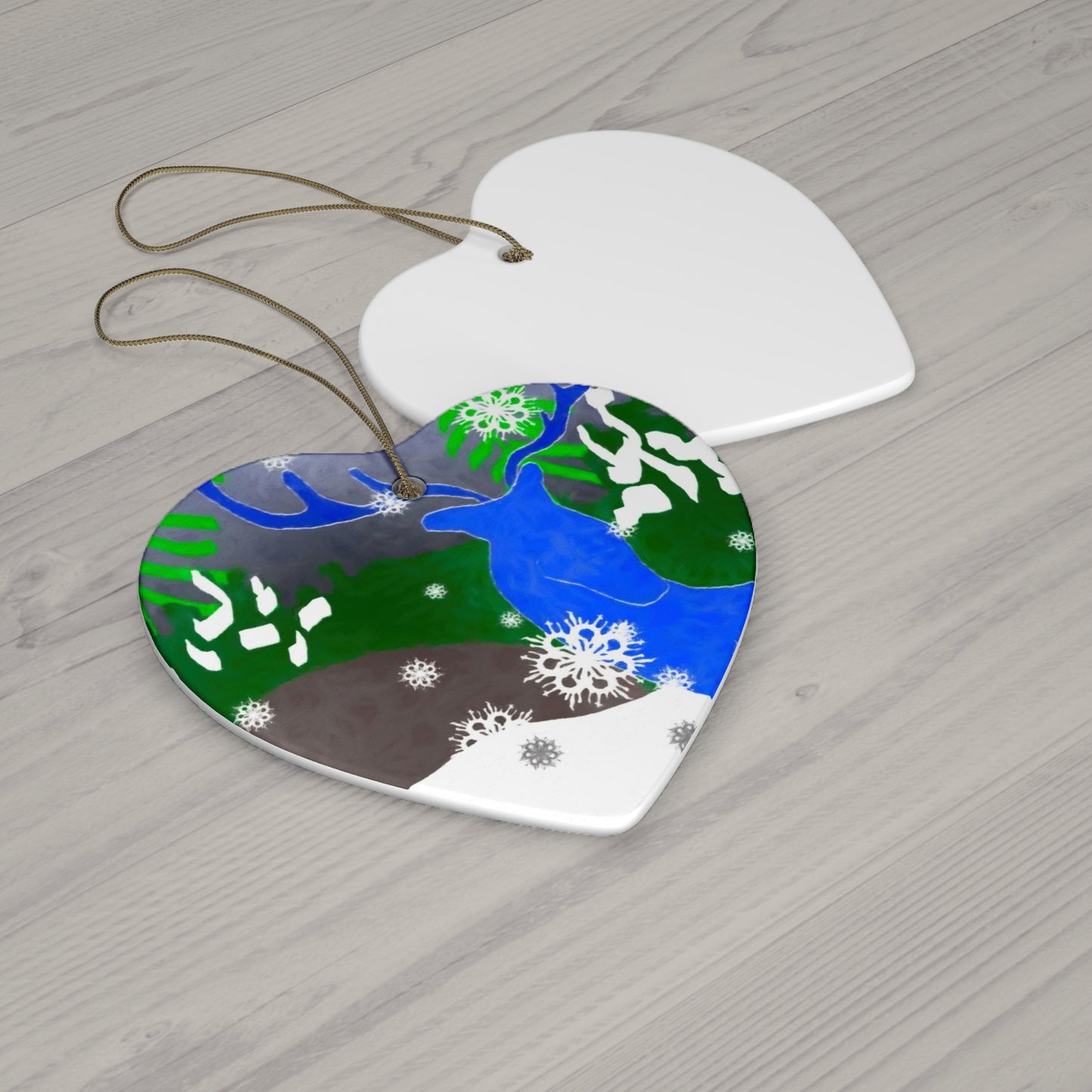 Star Shaped Ceramic Ornament - Deer In The Snow Holiday Décor