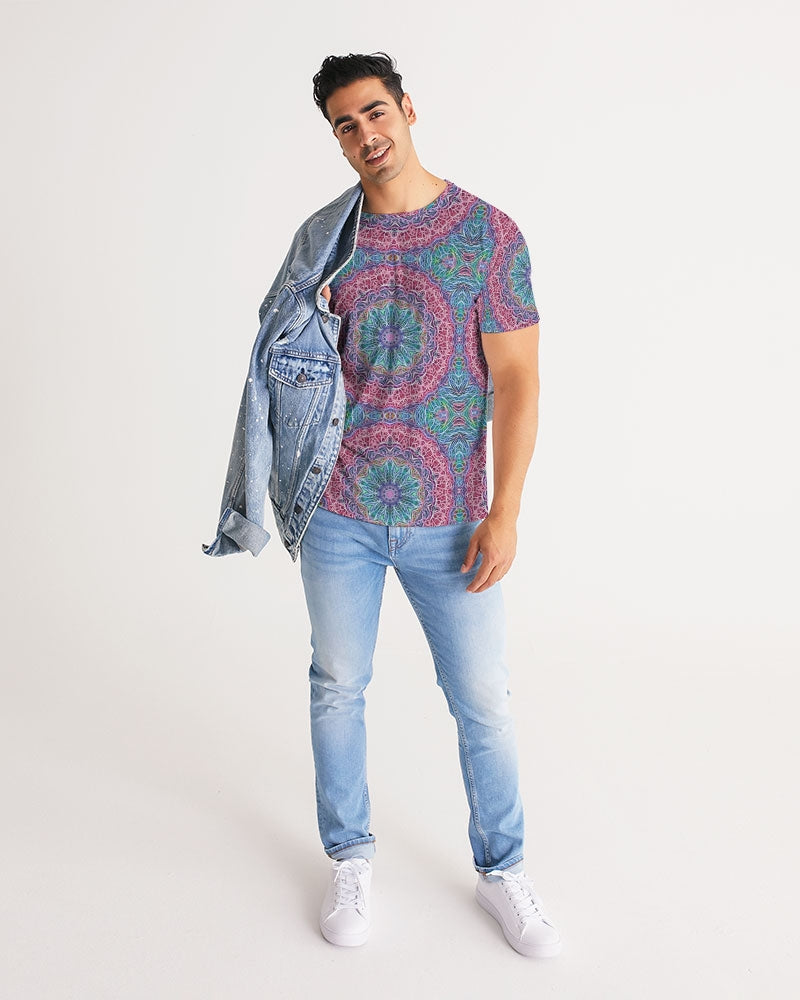 Blue Red Snowflake Kaleidoscope Men's All-Over Print Tee