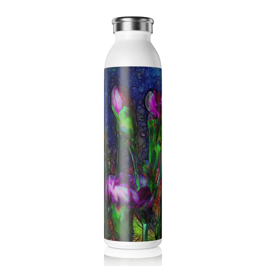 Abstract Pink Carnations Slim Water Bottle | Eco-Friendly Drinkware | Perfect for Gifts, Fitness, Yoga, Outdoor Adventures, Travel